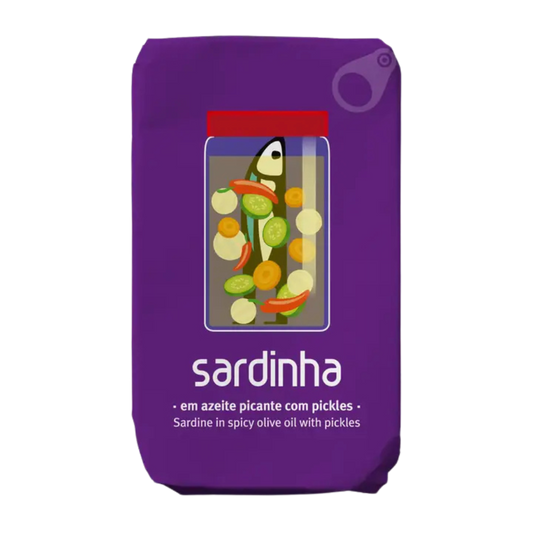 Sardinen in würzigem Olivenöl mit Essiggurken 120g
