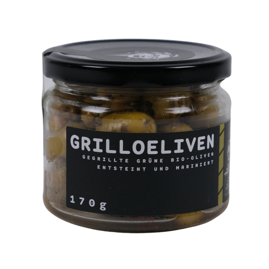 OEL GRILLOELIVEN 170 g - Gegrillte grüne Bio Oliven, pikant